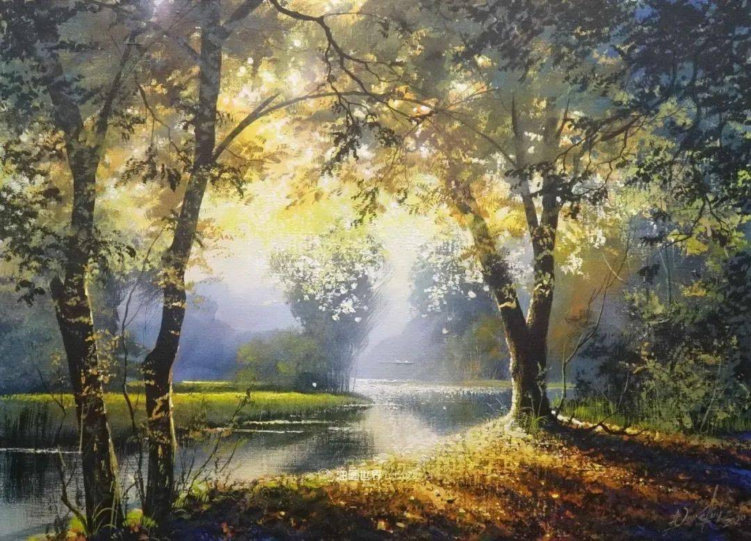 白俄罗斯画家维克多的风景油画让人赞叹不已无尽透彻的光独特的森林与
