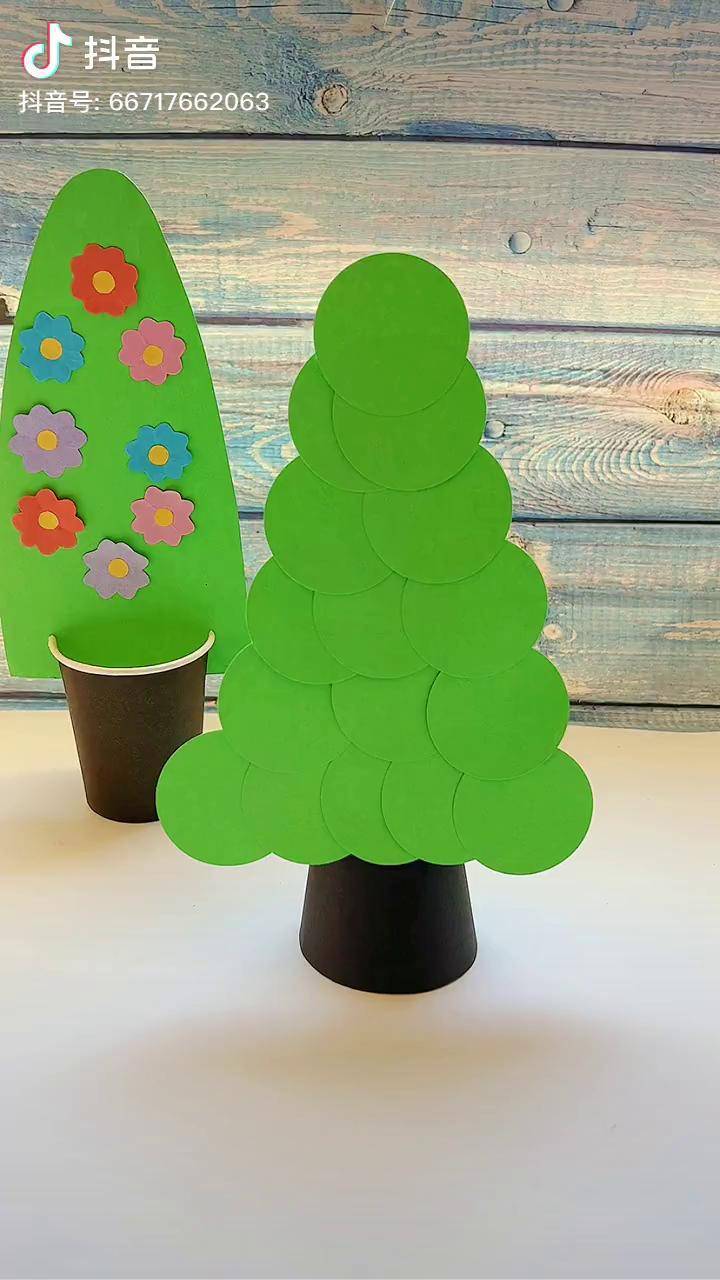 用圆形做个立体小树亲子手工传统文化季幼师幼儿园手工植树节幼儿手工