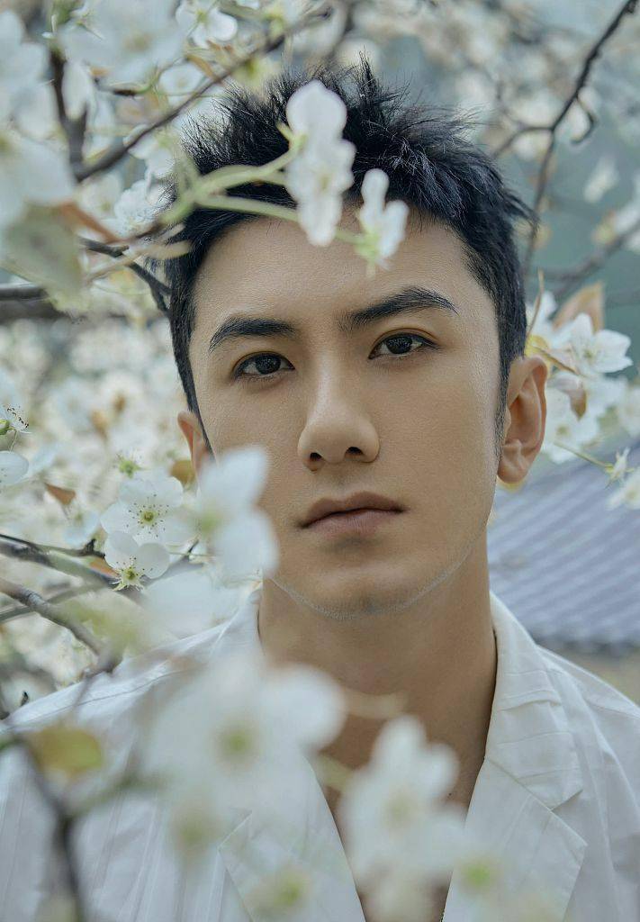 肖顺尧儿童节阳光写真曝光穿白衬衫置身白色花海简约有型