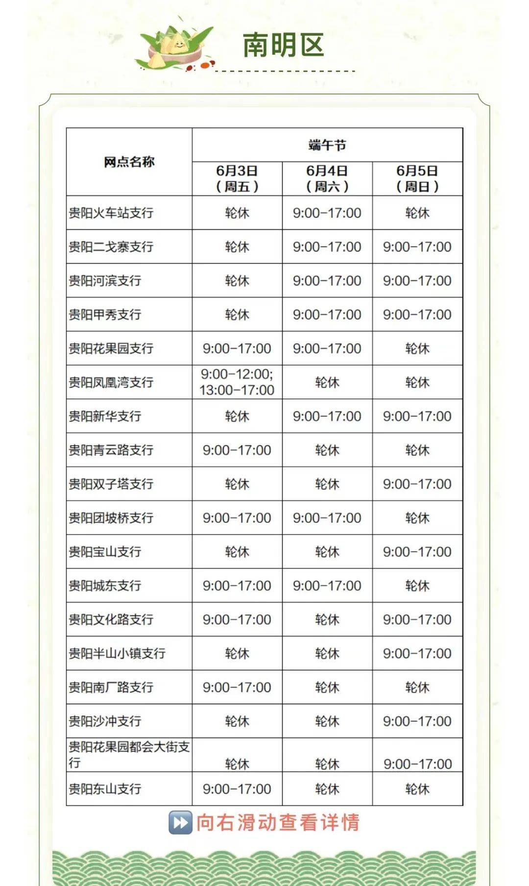 通知建行贵州省分行2022年端午节期间网点对外营业时间公告