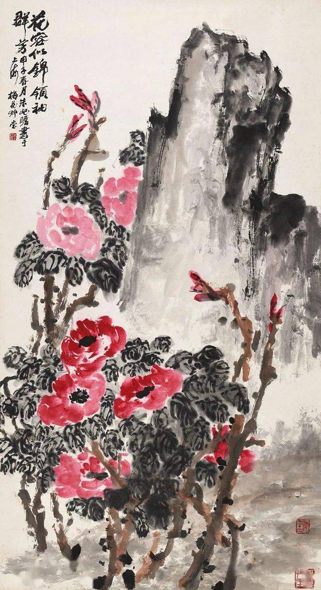 他的大写意牡丹,用笔泼辣,看得真过瘾_朱屺瞻_国画_古画