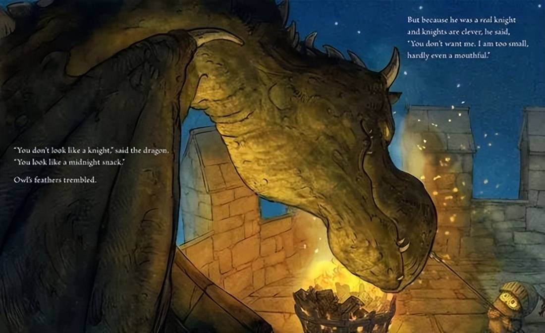 在夜间执勤时,它第一次见到饥饿难耐的龙,龇牙咧嘴说"你看起来像美食"