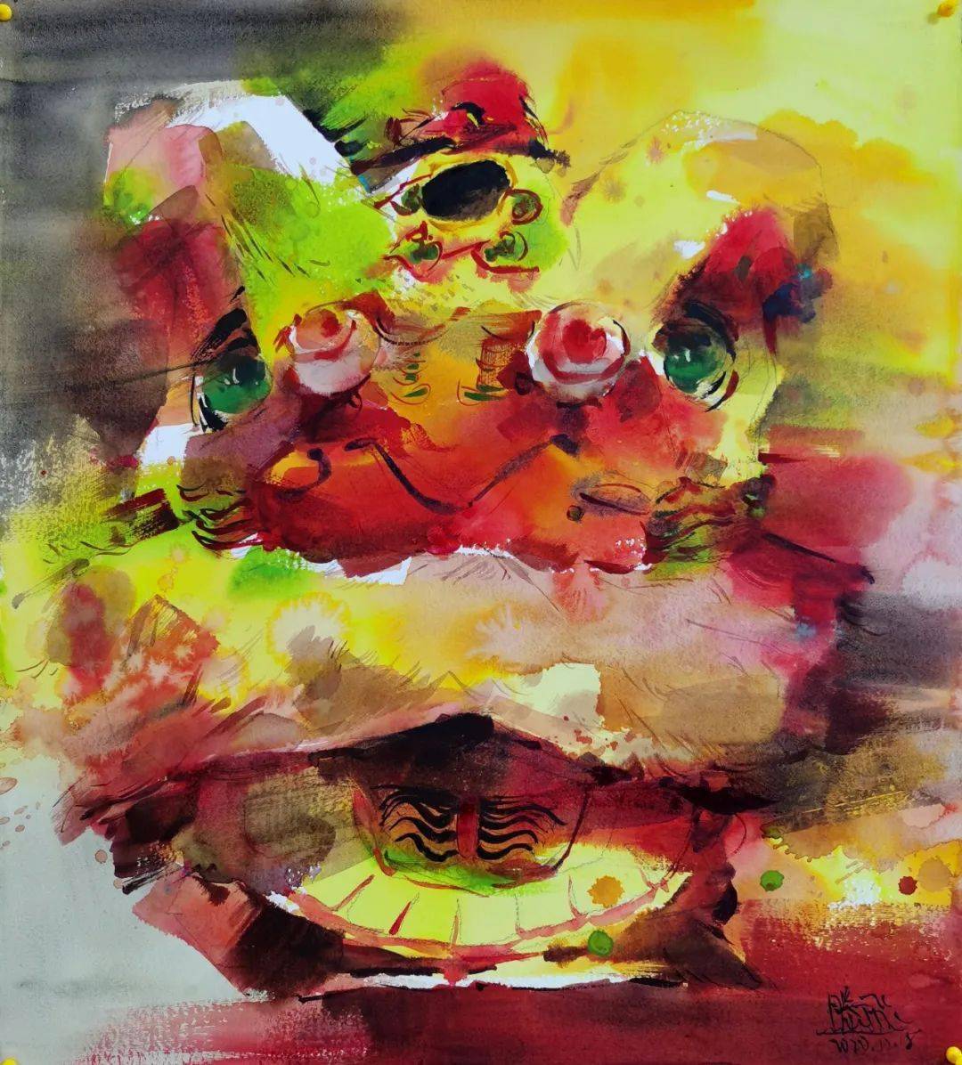 滕飞《民族精神》水彩刘筠《崂山人家》水彩窦易《新夜》水彩梁冰《家