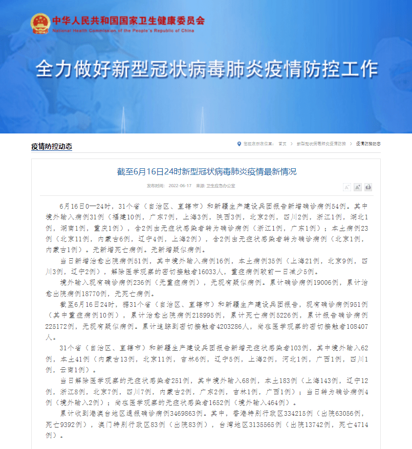 国家卫健委：昨日新增本土“23 41”例 31省份昨日新增本土“42 38” 病例 死亡