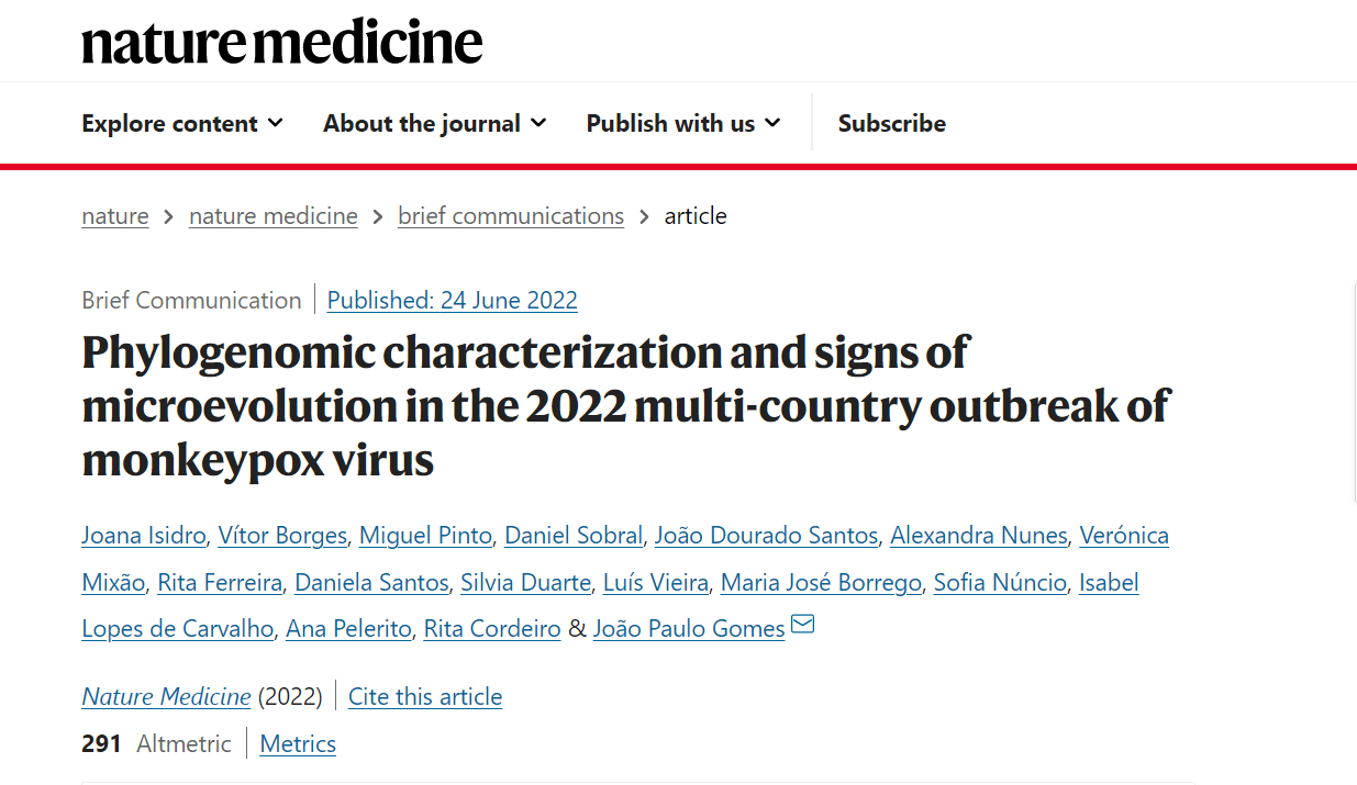 《自然·医学》：2022年猴痘病毒较2018~2019年有近50处遗传变异，病毒恐加速传播且更适应人体