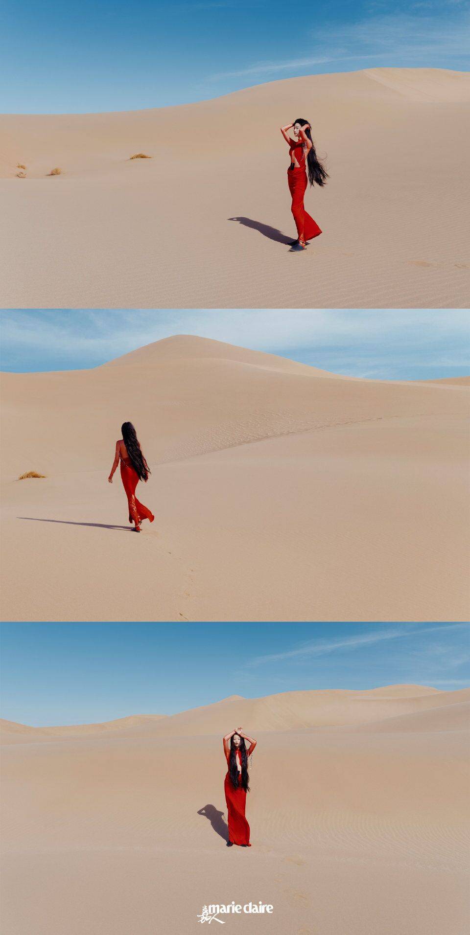 又被美到倪妮最新沙漠戈壁大片宛如美人鱼香槟色长裙搭配重金属头饰太