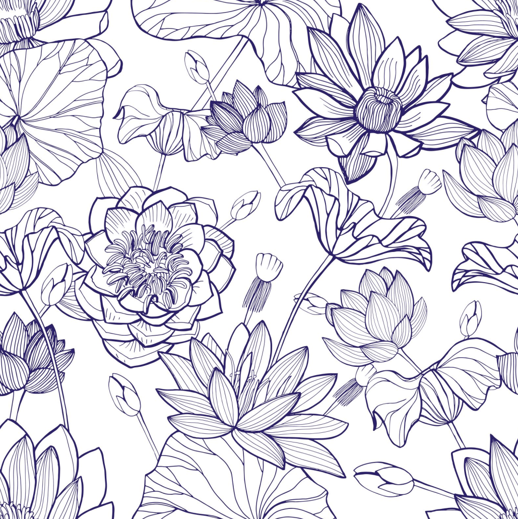 本周素材②丨矢量ai中国风传统古典荷花牡丹线描白描无缝背景纹理包装