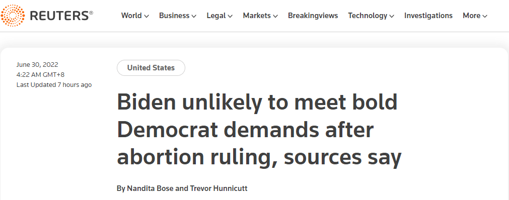 消息人士：白宫不大可能采取太大胆的措施来保护堕胎权