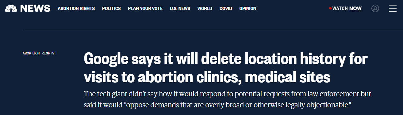 谷歌首次就处理敏感数据表态：将删除用户到访堕胎诊所纪录