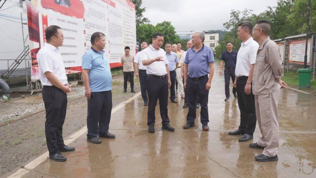彭代元(左一)在广西桂华成有限责任公司珊瑚矿点现场调研,钟山县县长