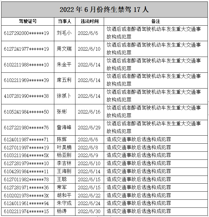 陕西终身禁驾名单查询图片