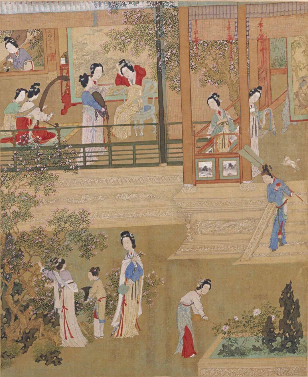 中国古美術 明代 仇英作款 仕女図 水墨画 絹本 肉筆 四尺 中堂画 掛け軸 中国古美術 明代 仇英作款 仕女図 水墨画 絹本 肉筆 四尺 中堂画