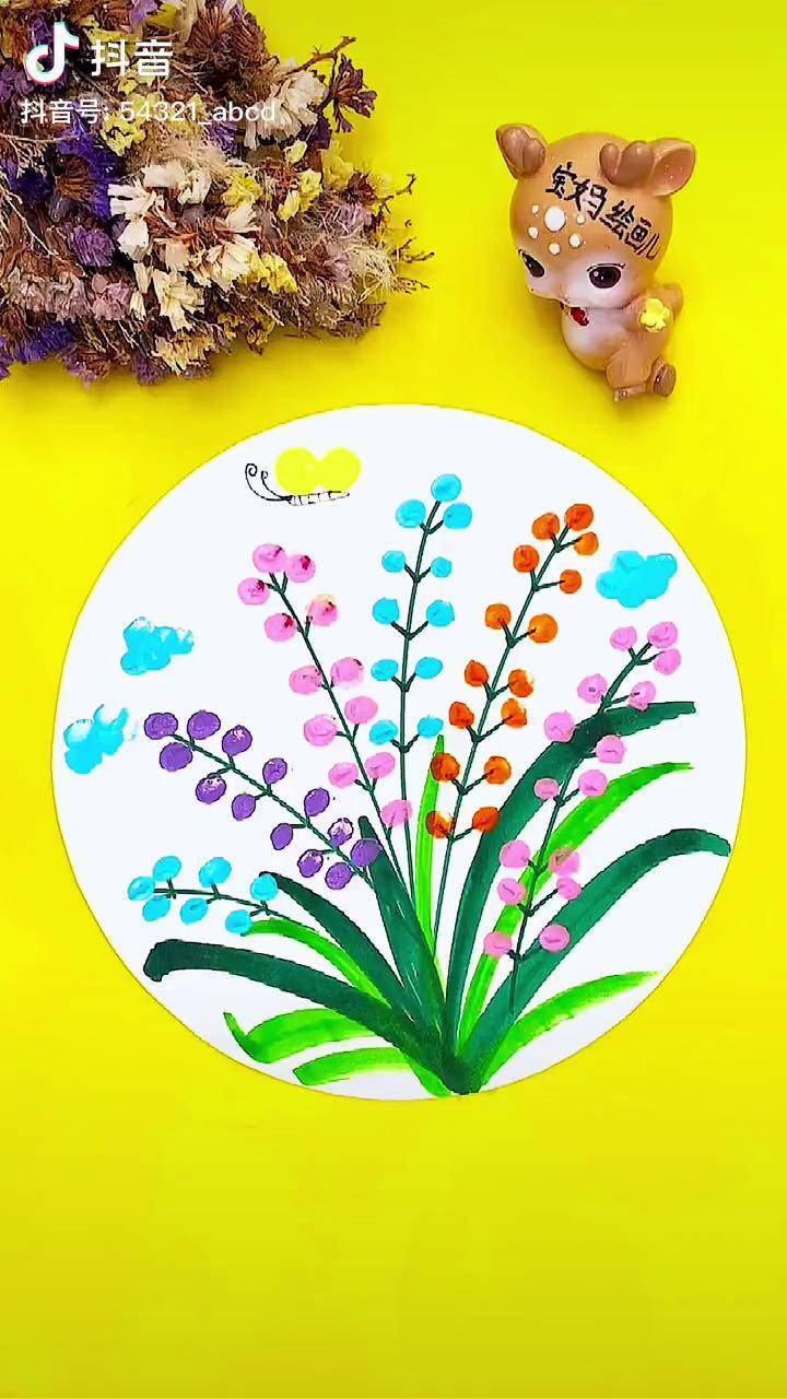 第647集丙烯画适合幼儿园小朋友的手指点点花幼儿园手工丙烯画水粉画