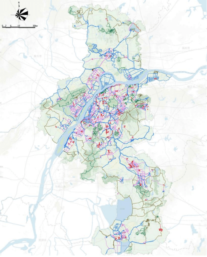 繼承《綠道總體規劃》提到的市域綠道結構,依託南京山水自然資源和