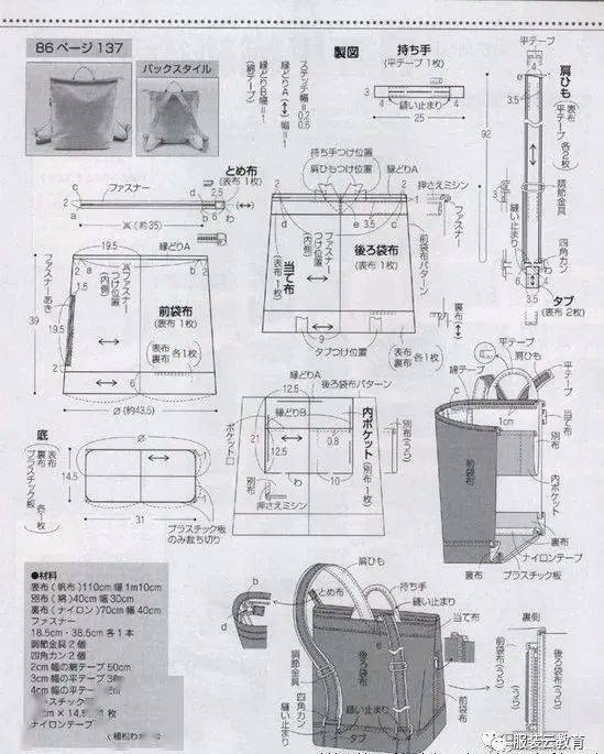 六款包包的细节分解制版裁剪图