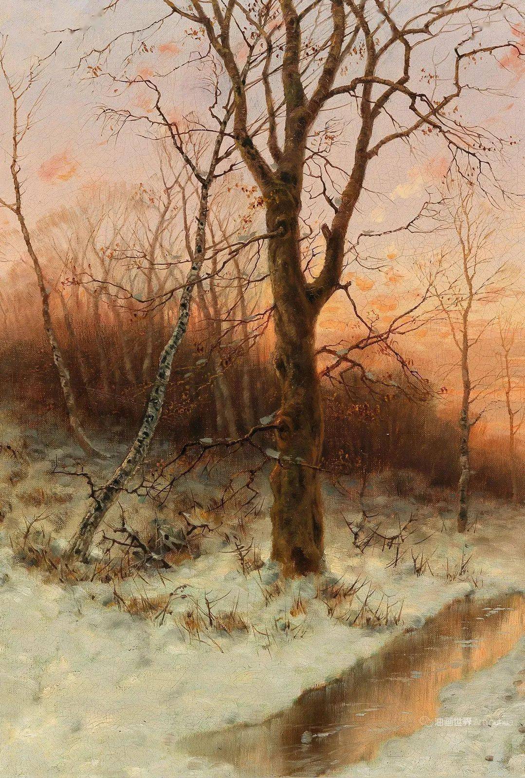 奥地利自然主义画家,作曲家德西雷·托马辛非常漂亮的雪景油画作品