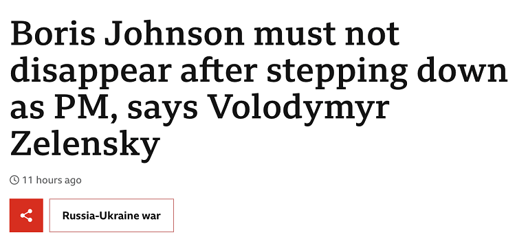 泽连斯基谈英首相9月卸任：希望约翰逊在政界有一席之地，别消失