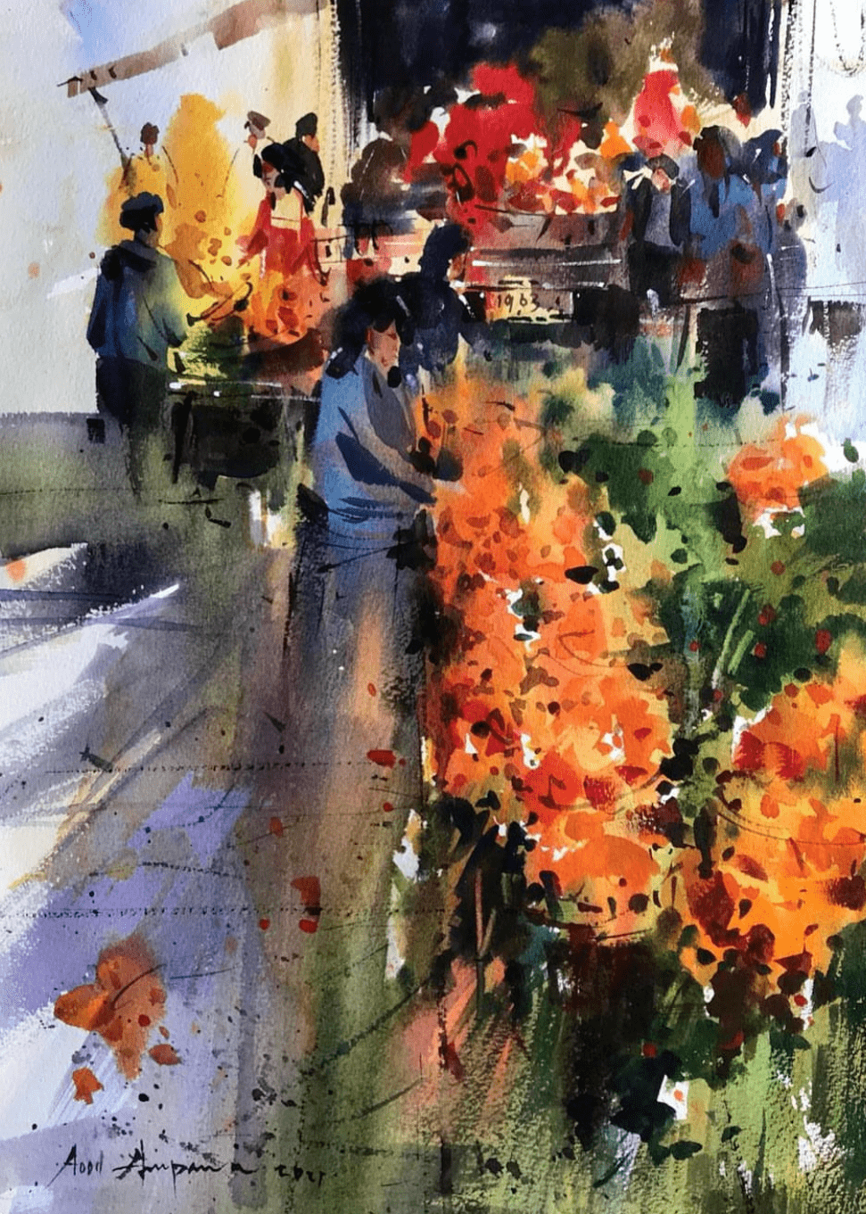 泰国水彩画家——aood amphawa作品欣赏(集市系列)_广告_交流_生态圈