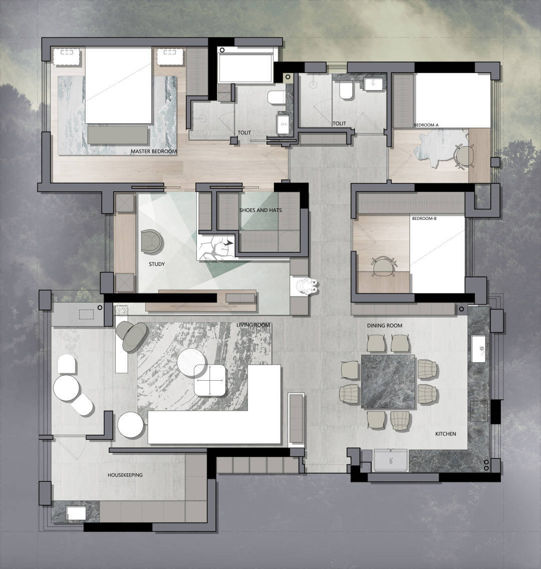 这才是大户型设计的正确打开方式!_空间_平面_贴图