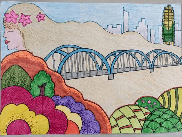 儿童画鸭绿江大桥图片