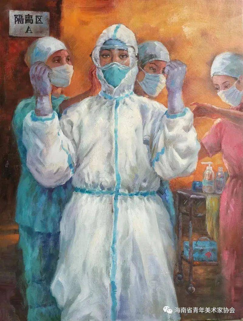 于庆晨《全民战役 油画黄佳怡《致敬抗疫志愿者》油画吴泓华《坚"疫