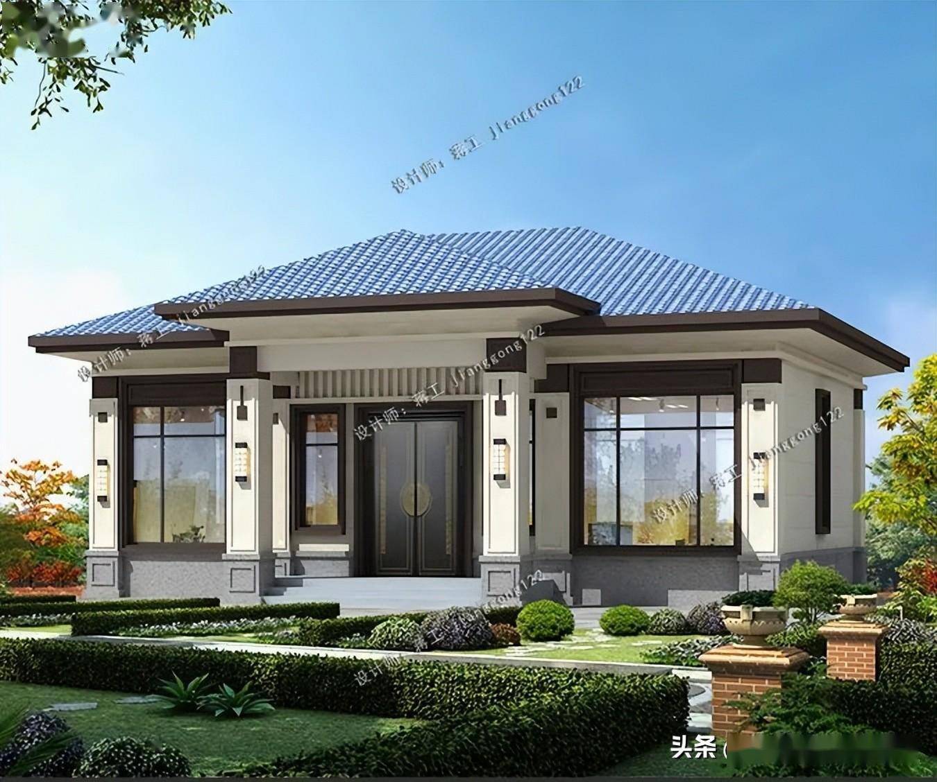 3款新中式一层农村别墅,2022年就流行这样的款,对南方人很友好_餐厅