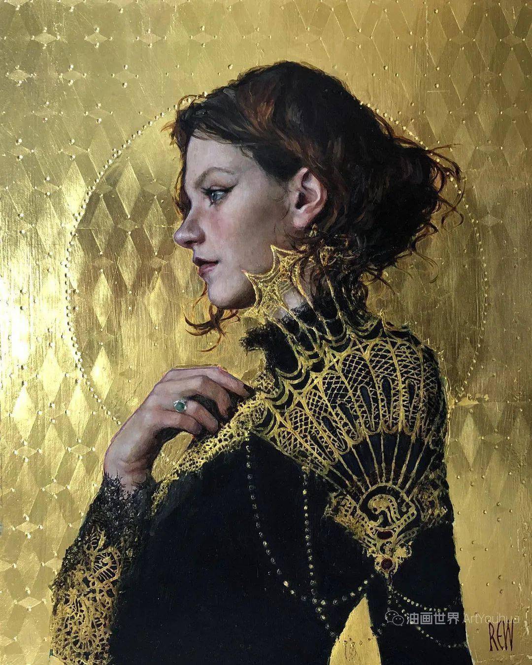 英国女画家斯蒂芬妮·雷沃的24k金箔油画太震撼了,就是超级费钱!
