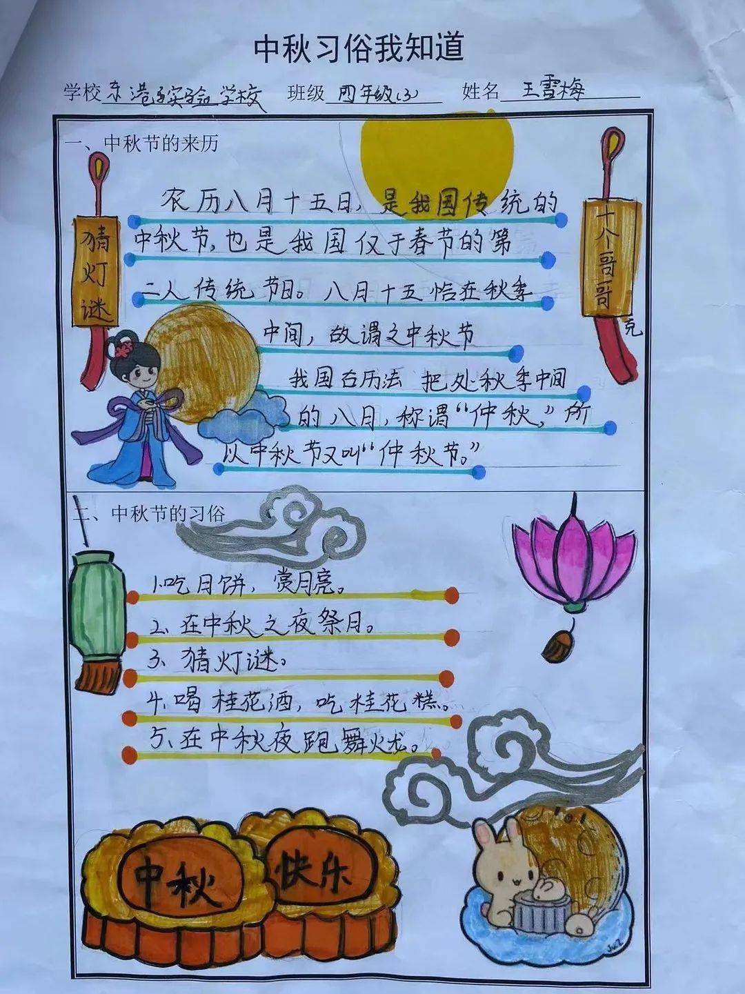 中秋节作为中华民族的传统节日,有着自己独属的习俗,让学生们提前搜集