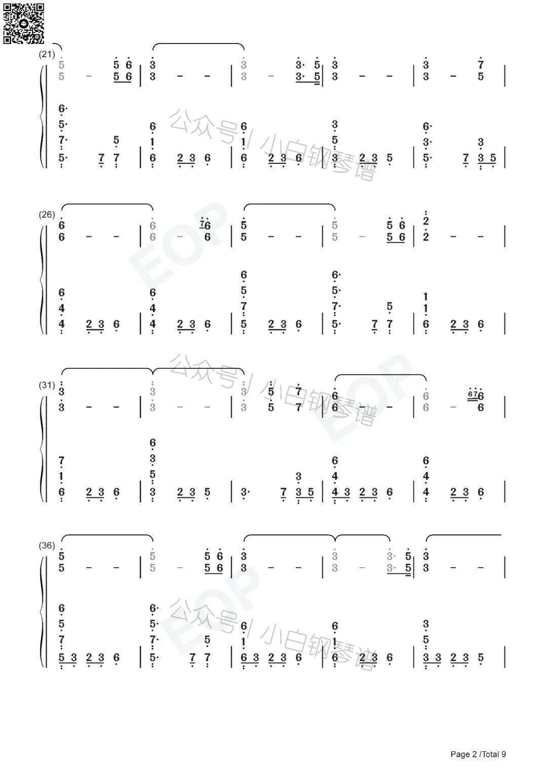 「琴谱︱浮光 (The History)」- Jannik(含简谱)_Eilish_Billie_You
