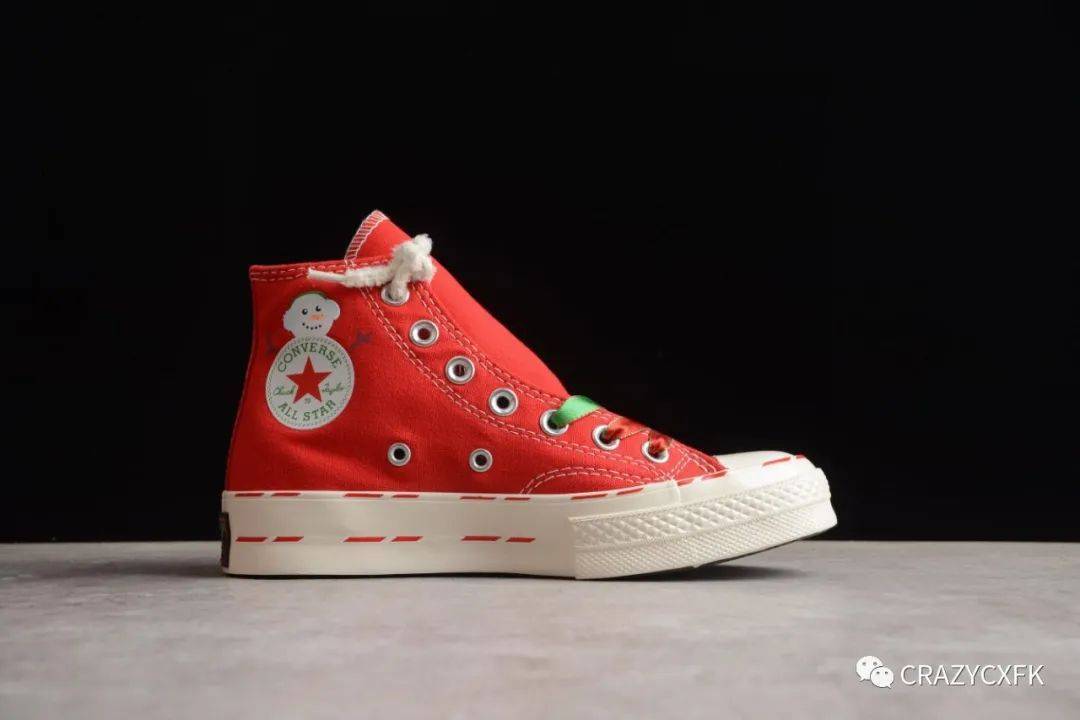 converse chuck 1970s 匡威圣诞雪人高帮板鞋_红色_鞋带_条纹