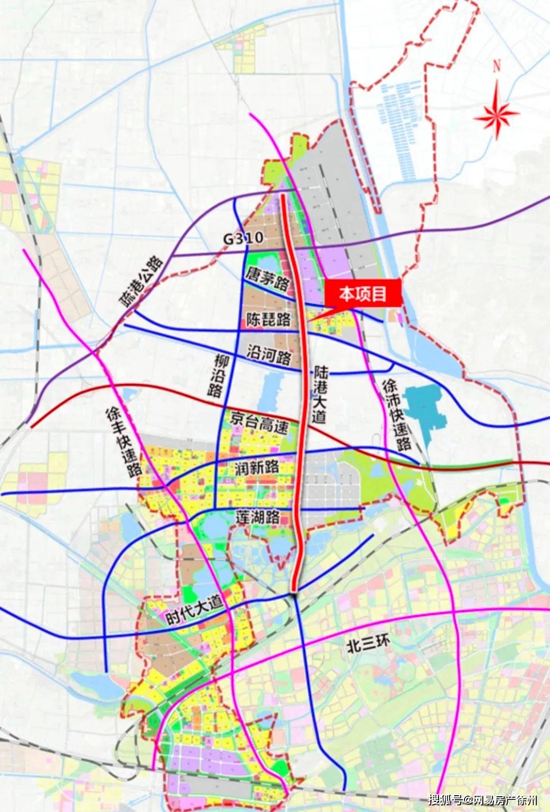 陆港大道示意图▼根据规划,徐州陆港大道项目是徐州淮海国际港务区内