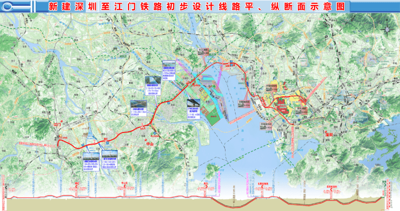 深圳西丽站,向西经东莞市,广州市,中山市,江门市,接入江门至湛江铁路