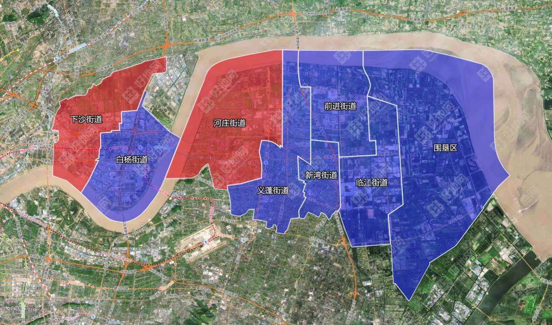 钱塘区范围示意图(红色为限购区,蓝色为非限购区域)杭曜之城,项目位于