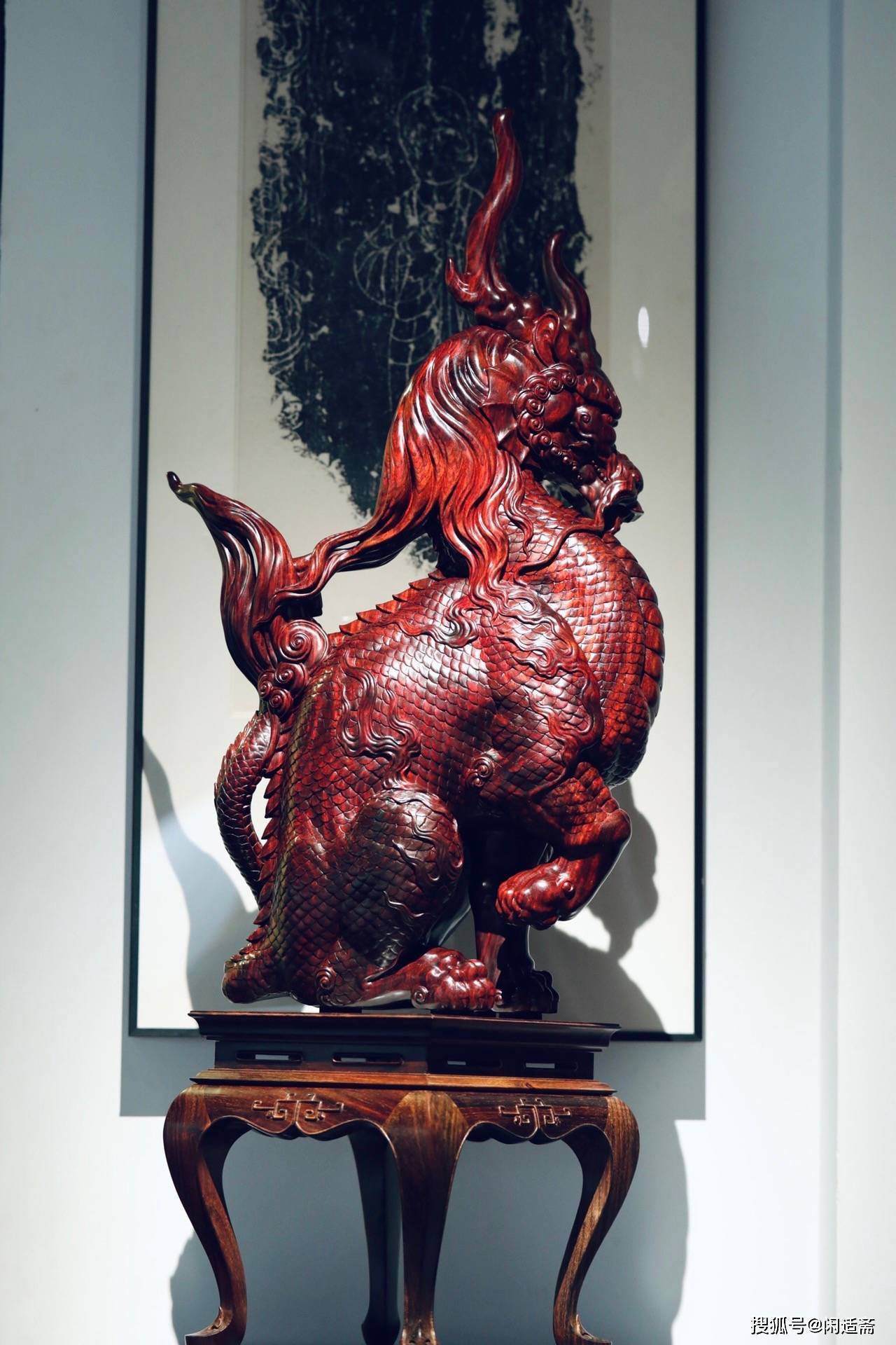 小叶紫檀,麒麟神兽,全手工雕刻,木雕艺术摆件_吉祥神_四肢_形象