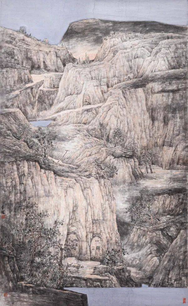 黄土高坡国画山水画图片
