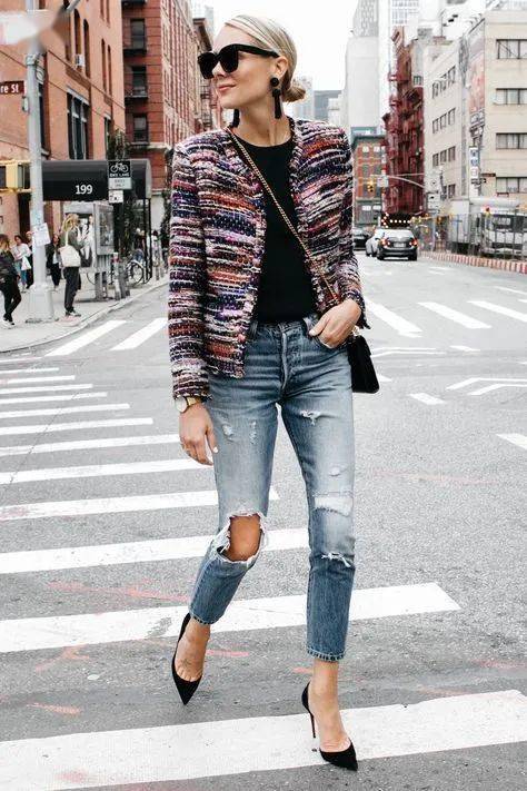 小香风外套 牛仔裤