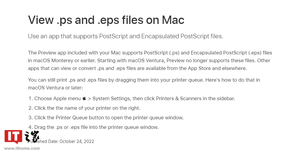 macOS 13 Ventura内置预览不再支持PostScript文件