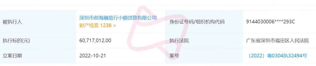 融易行小贷遭执行6000万元:兄弟公司被执行超5亿元(图1)