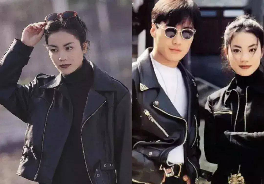 同年,在和黎明出演的《原振侠》里,王菲这几套全黑酷帅造型,都是我们