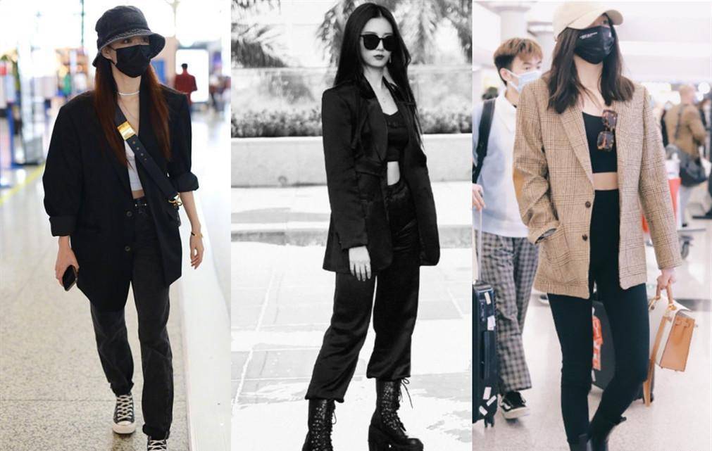 54岁"富婆"李颖拍策划真放得开,大马路上穿西装露时尚,这直尺肩看自卑