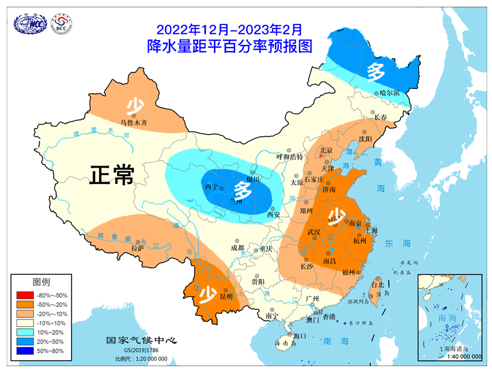 同期偏多,其中內蒙古東北部,黑龍江中北部,陝西西部,甘肅中部和東部