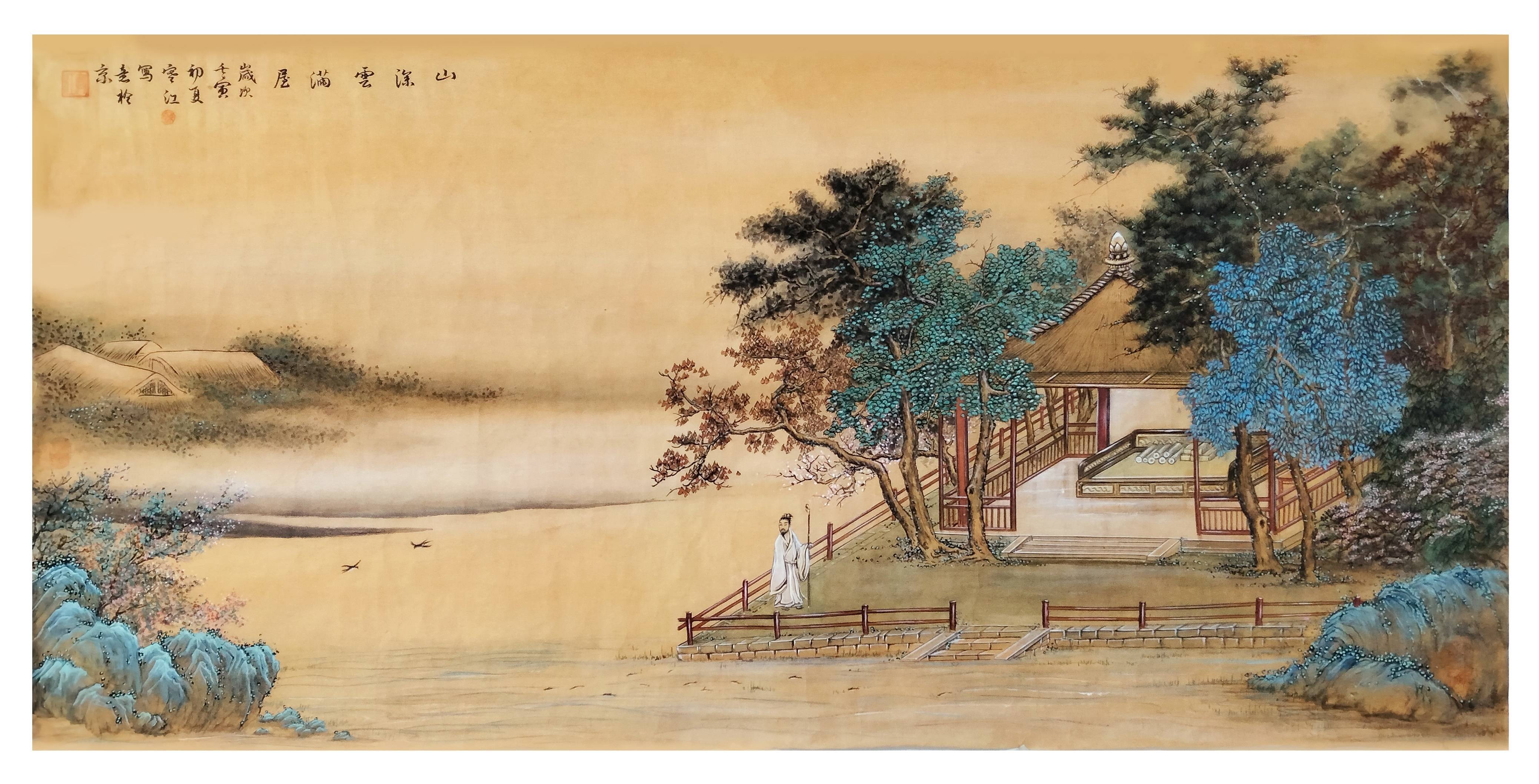 界画寒江 作品集 (2022年下半年创作的八整尺界画)_工笔_建筑_百花园