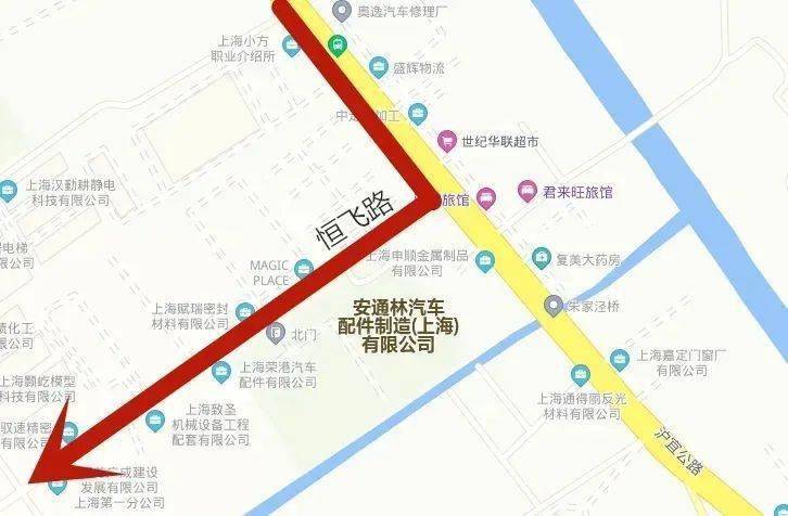 东侧由嘉安路东向西行驶至百安公路左转弯,至园国路右转,由园民路进入