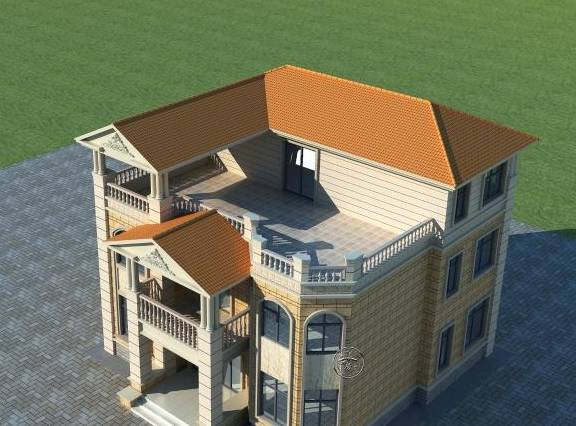 别墅设计:三层欧式别墅,八角窗 大露台,农村盖这样的别墅有面_建筑