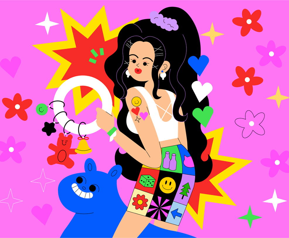 色彩个性张扬的高饱和怪诞插画_在线_艺术_铅笔
