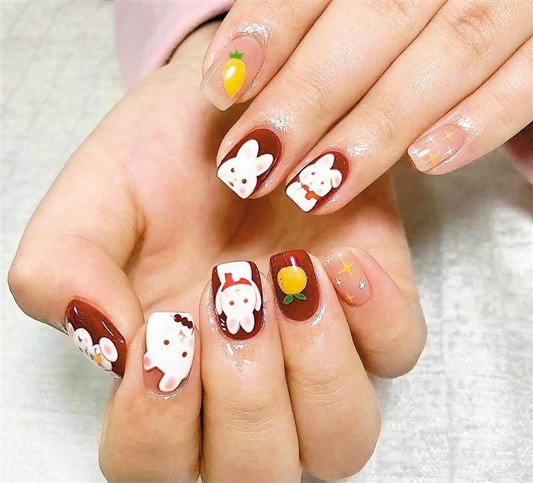 可爱兔兔造型跃然指上_美甲_东门_指甲