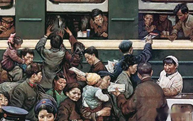 巨幅油画:回乡的绿皮火车!超震撼!_高小_中国_局部