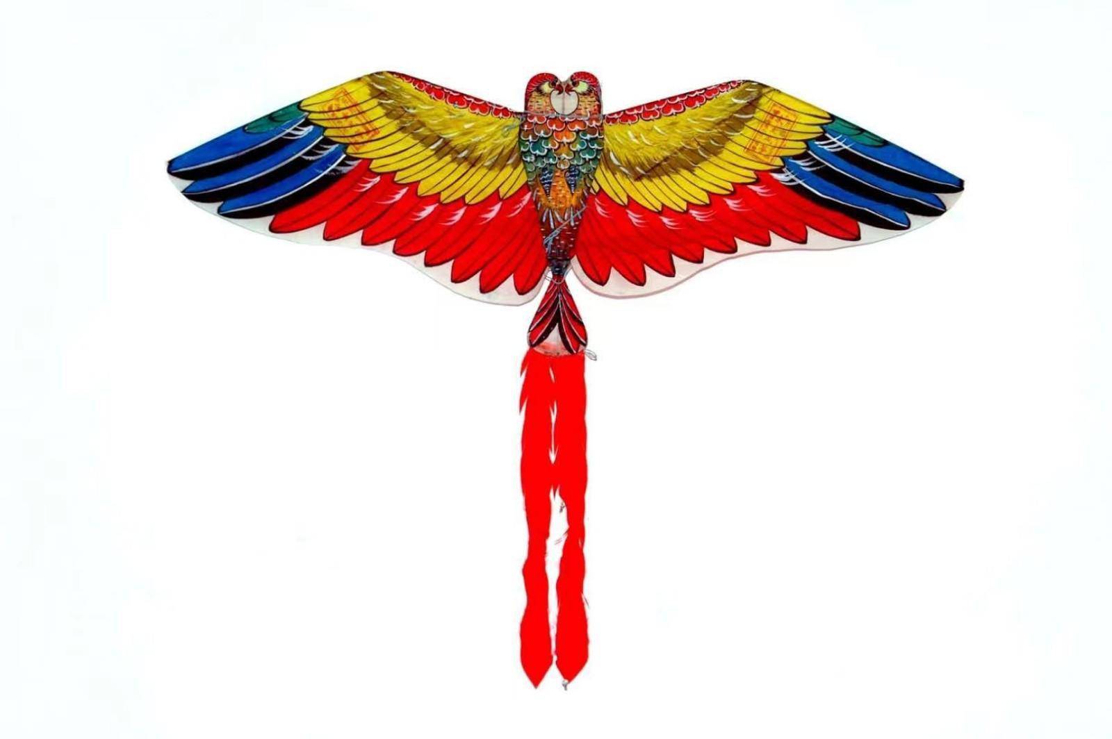 墙壁上挂着不同品类的风筝,蝴蝶,蜻蜓,鹦鹉形的风筝比比皆是