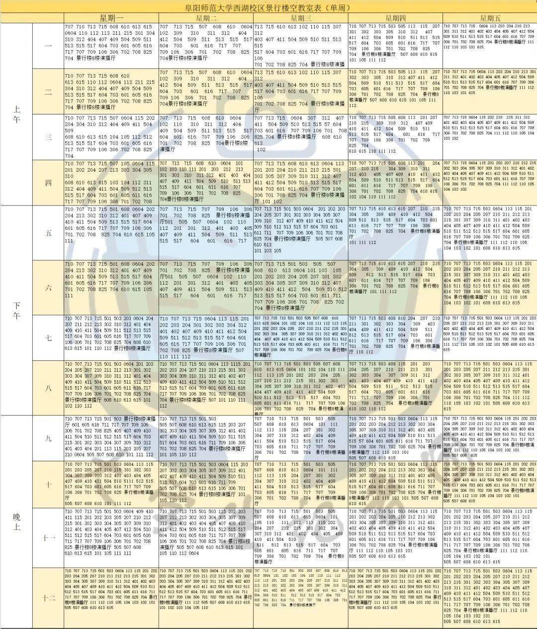 阜阳师范大学空教室表图片