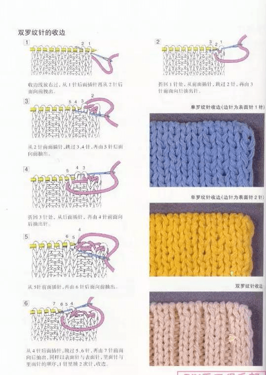 【引用综合棒针技巧】几种不同双罗纹机器边起针法 收针法_方法_兰心